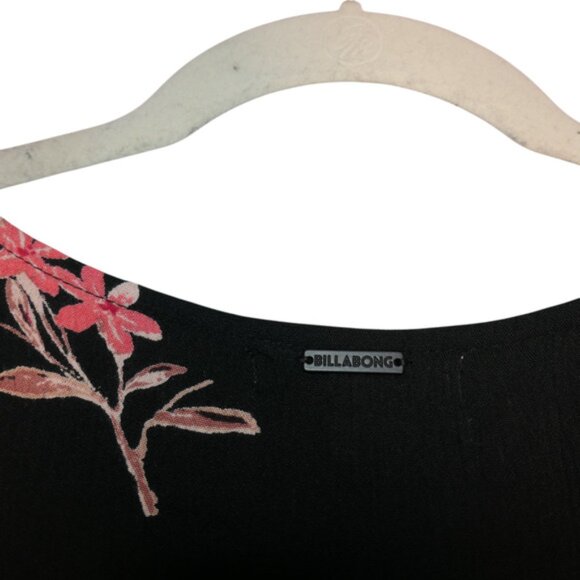 Billabong Mini Wrap Dress Womens Small Black Floral Crinkle Boho Long Sleeve - Picture 5 of 9